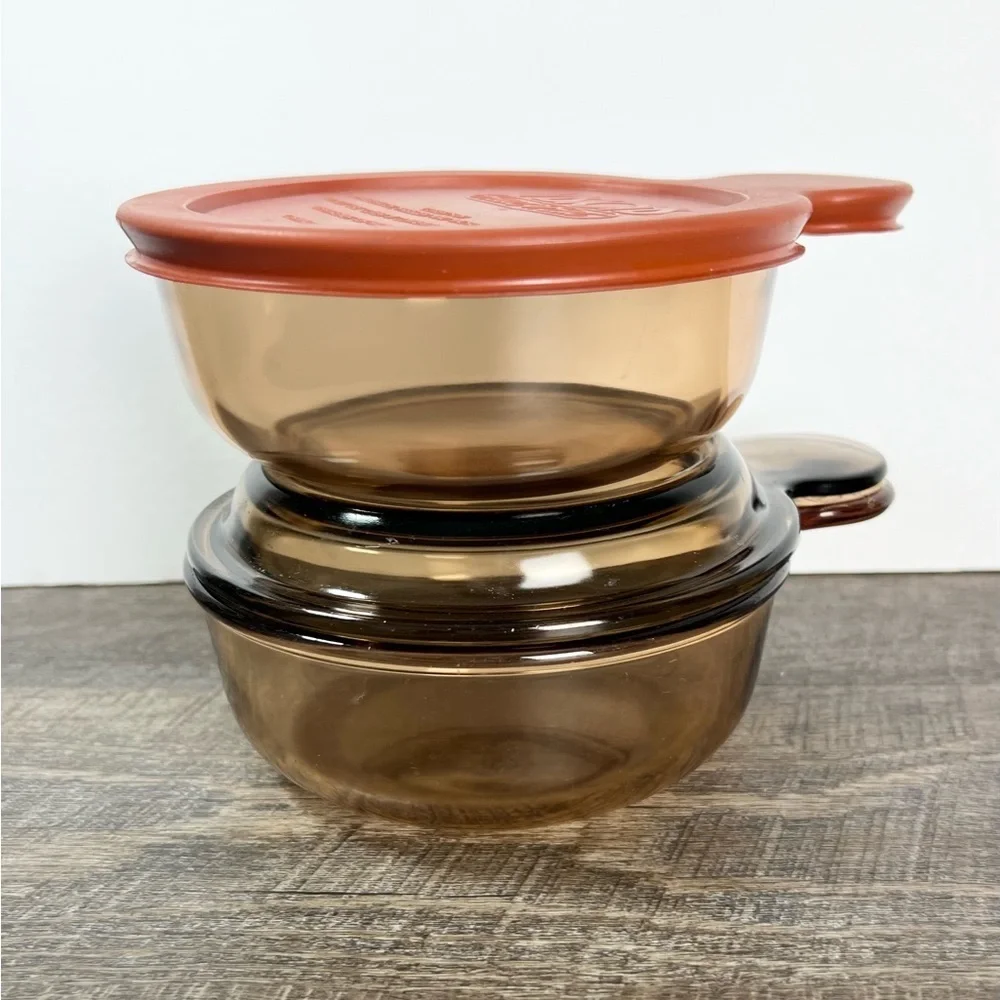 Vintage Grab It bowls set of 2‎ one glass lid one plastic lid corning Visions